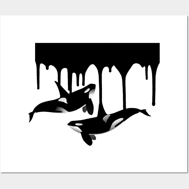 Orca Killer Whale Paint Drips Wall Art by ColorFlowCreations